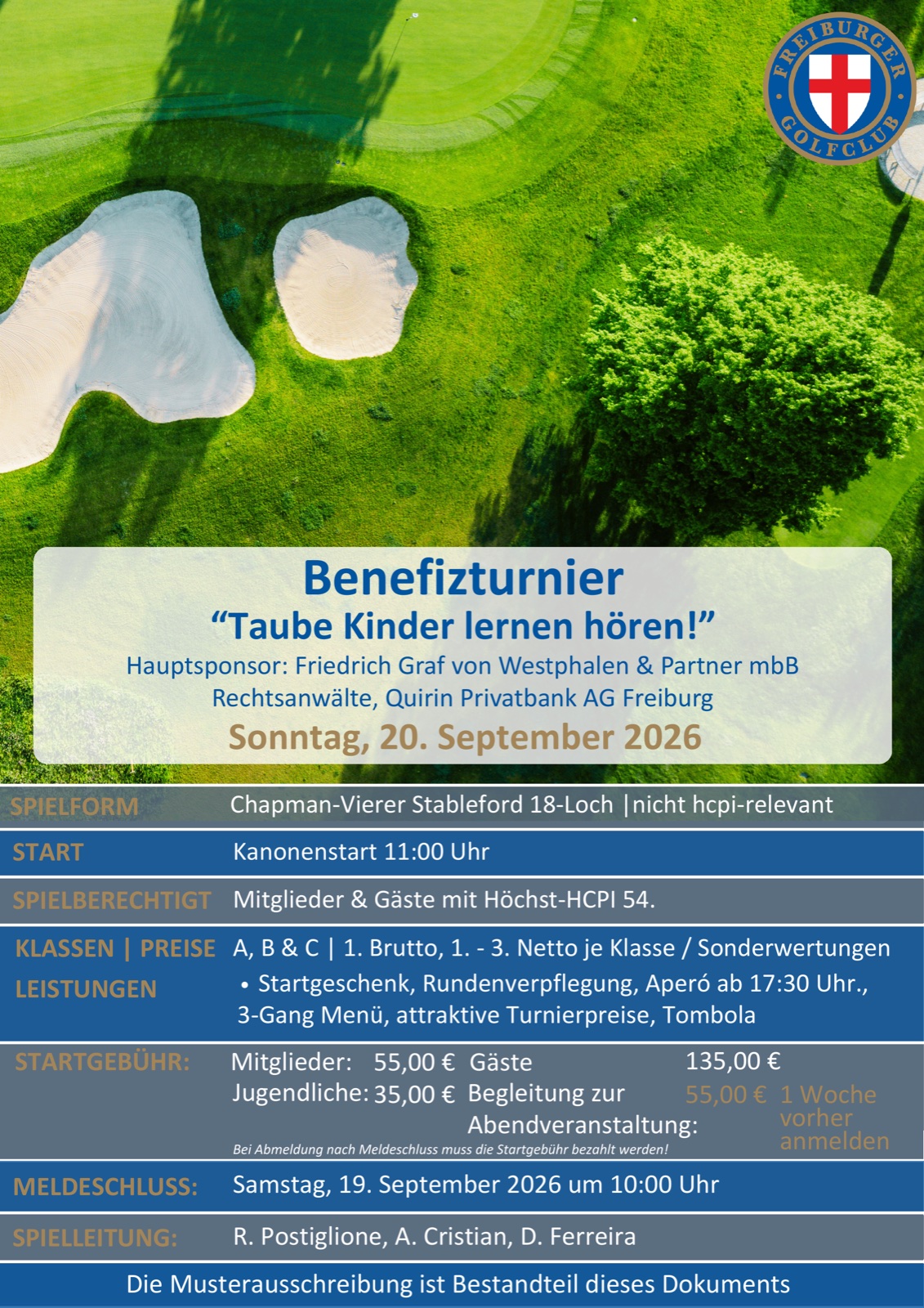 Ausschreibung zum Benefizturnier „Taube Kinder lernen hören!“ am 20. September 2026